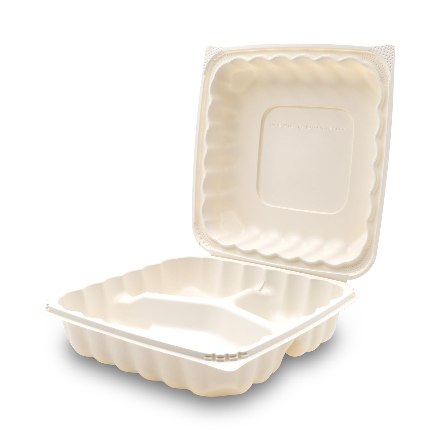 360-001-993 EarthPro Hinged MFPP 9x9 carry-out tray, three compartment